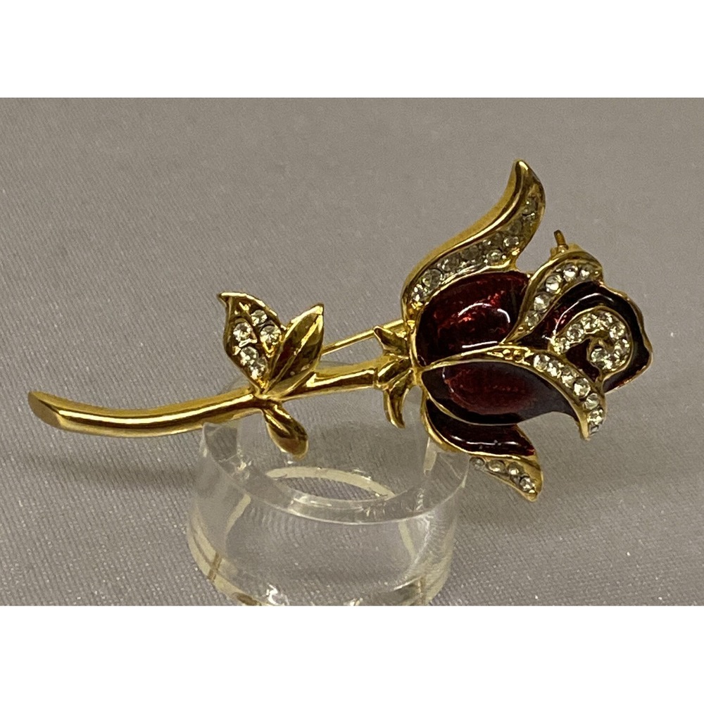 VTG JENNIFER MOORE GENUINE CRYSTAL ROSE FLOWER BROOCH/PIN IN BOX